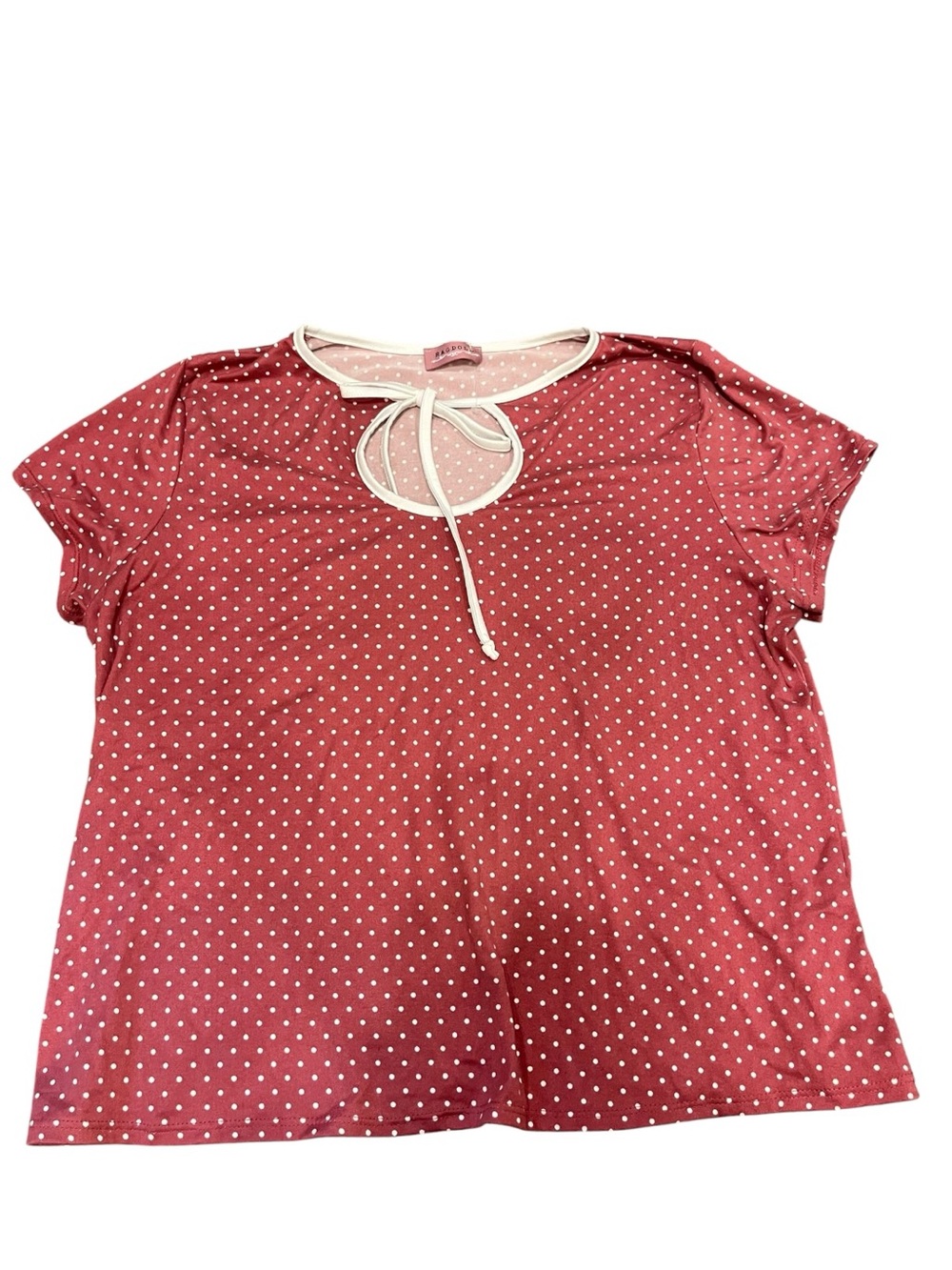 Ragdoll Rose Pink Polka Dot Short Sleeve Keyhole Top with Cream Ties